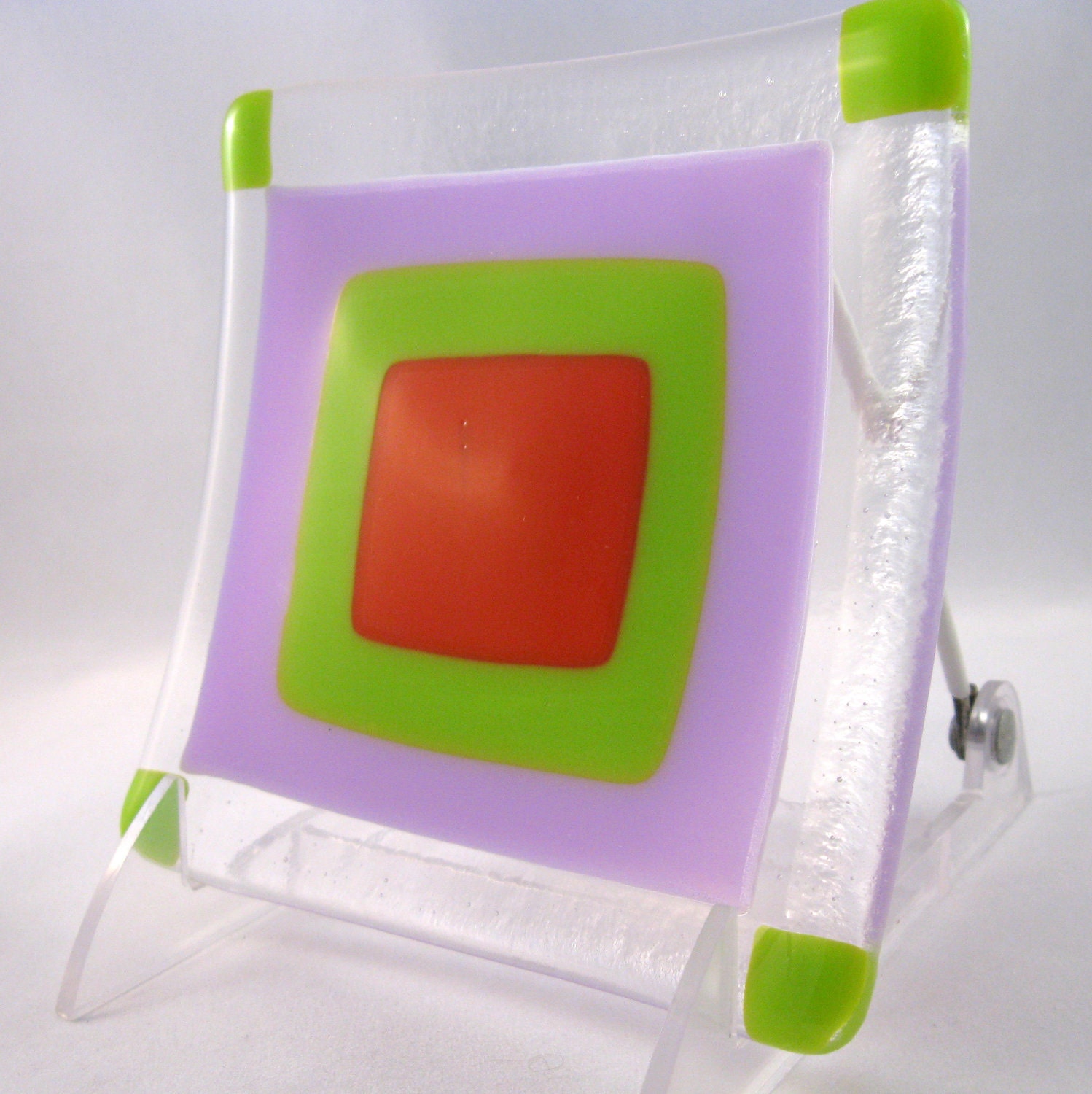 Neon Lavender Ice fused glass sushi dish