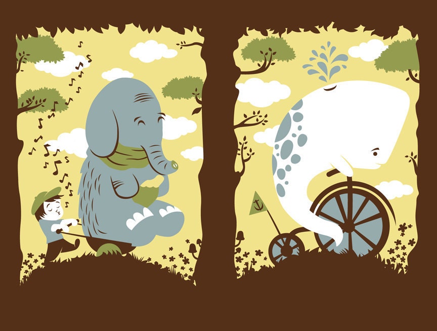 Drunken Elephant/Whale on Bike Art Print