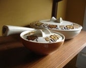 Retro pan and condiment or sugar bowl designed by Ben Seibel... mid century tableware.