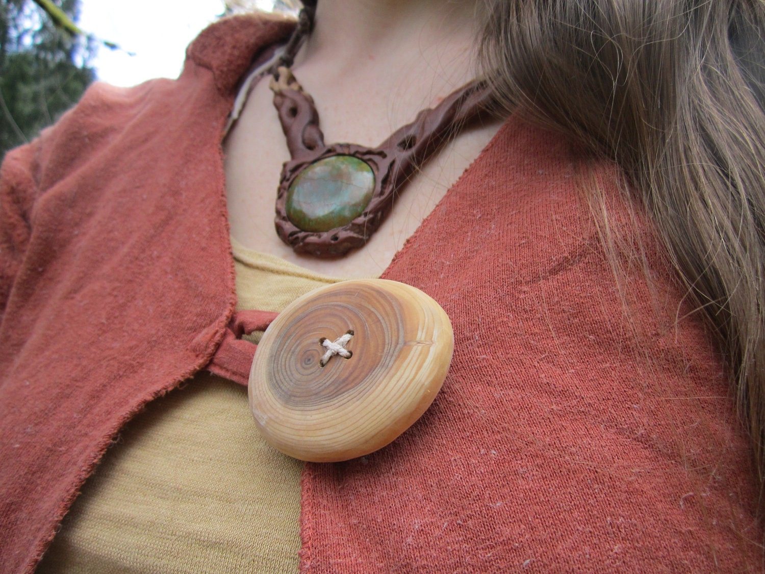 Large Cedar Button- Handmade Wooden Button- Knitting, Sewing and Craft Button