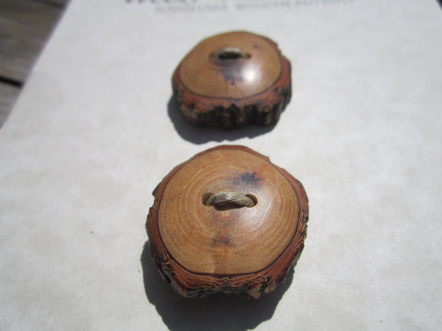2 Wood Buttons- in Reclaimed Sassafras Wood- Knitting, Sewing, Craft Buttons