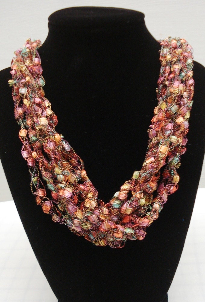 Crocheted Ladder/Trellis Yarn Necklace - Free Shipping in US No50