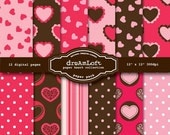 Paper Hearts Collection Digital Paper Pack for valentine's day, cards, stationary, invitations, scrapbooking and all paper crafts