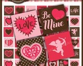 50% OFF Paper Hearts Collection 1 x 1 inch Square Digital Collage Sheet for scrabble tiles,  jewelry, magnets and all crafts