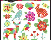 Spring Artesian Floral Woodland Fawn Collection Clip Art