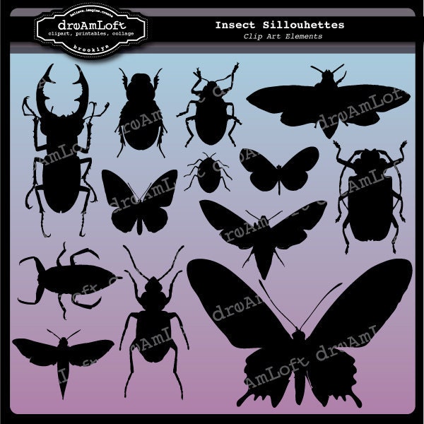 Butterfly and Bug Silhouettes Clip Art Elements for jewelry, stationary, invitations, scrapbooking and all paper crafts