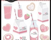 Strawberry Milk and Cookies Clip Art Digital Collage Sheet Clipart for valentines, stationary, invitations, scrapbooking