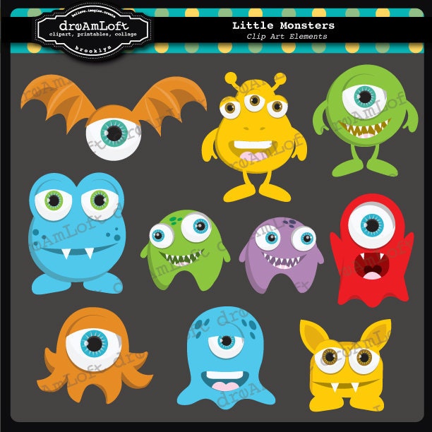 Little Monsters Clipart Elements for Personal and Commercial Use