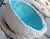 decorative ceramic  bowl in turquoise, textured pottery bowl