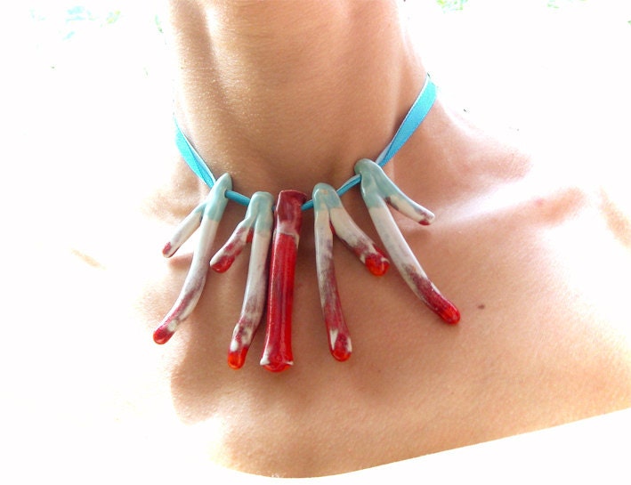 Statement coral necklace in shades of turquoise white and red