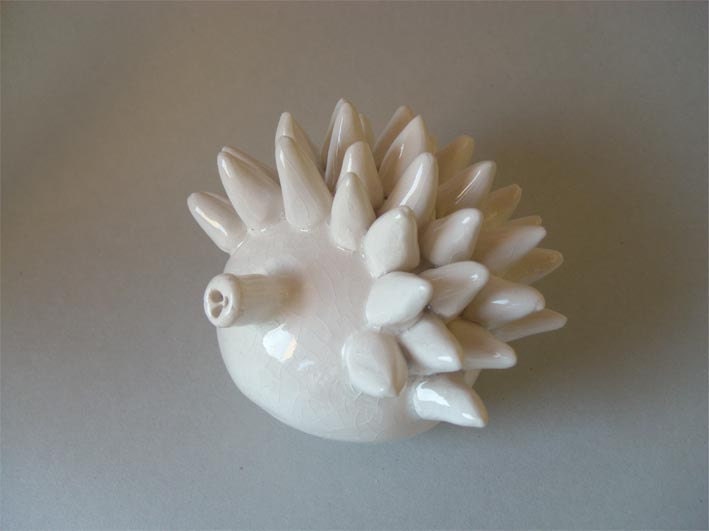 Ceramic sculpture, miniature, home decor, white Mr. Hedgehog