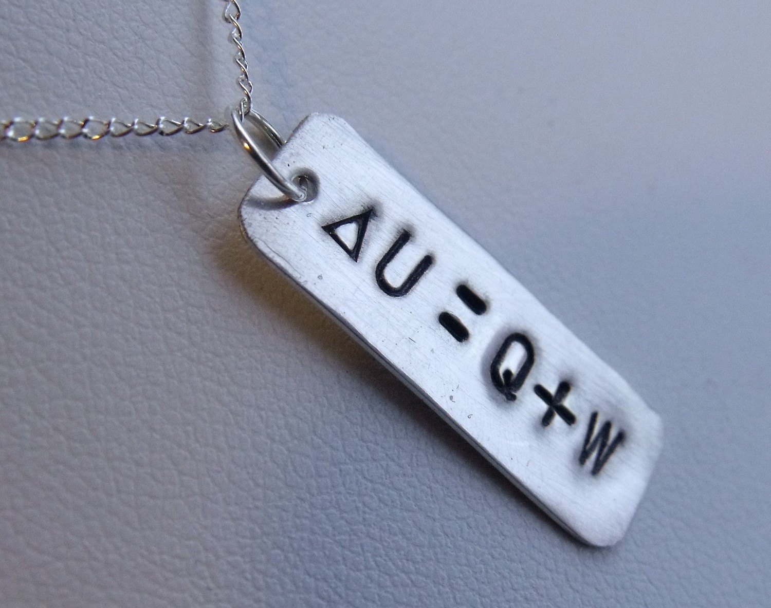 First Law of Thermodynamics Formula Handstamped Necklace - Sterling Silver