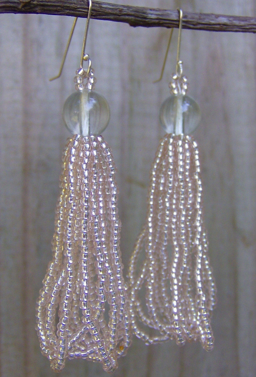 Earrings Wedding jewelry Bridal Blush Beadwork Vintage Bohemian Boho Hippie Gypsy Tribal Ethnic Folk