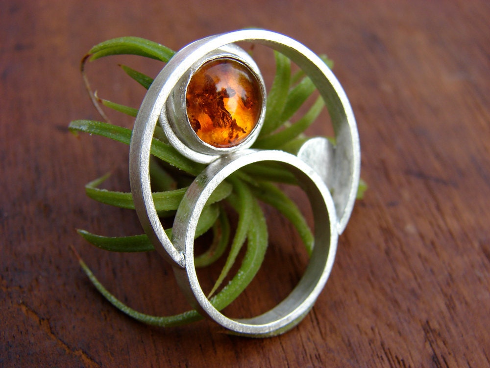 Mod Amber Silver Circles Reversible Ring