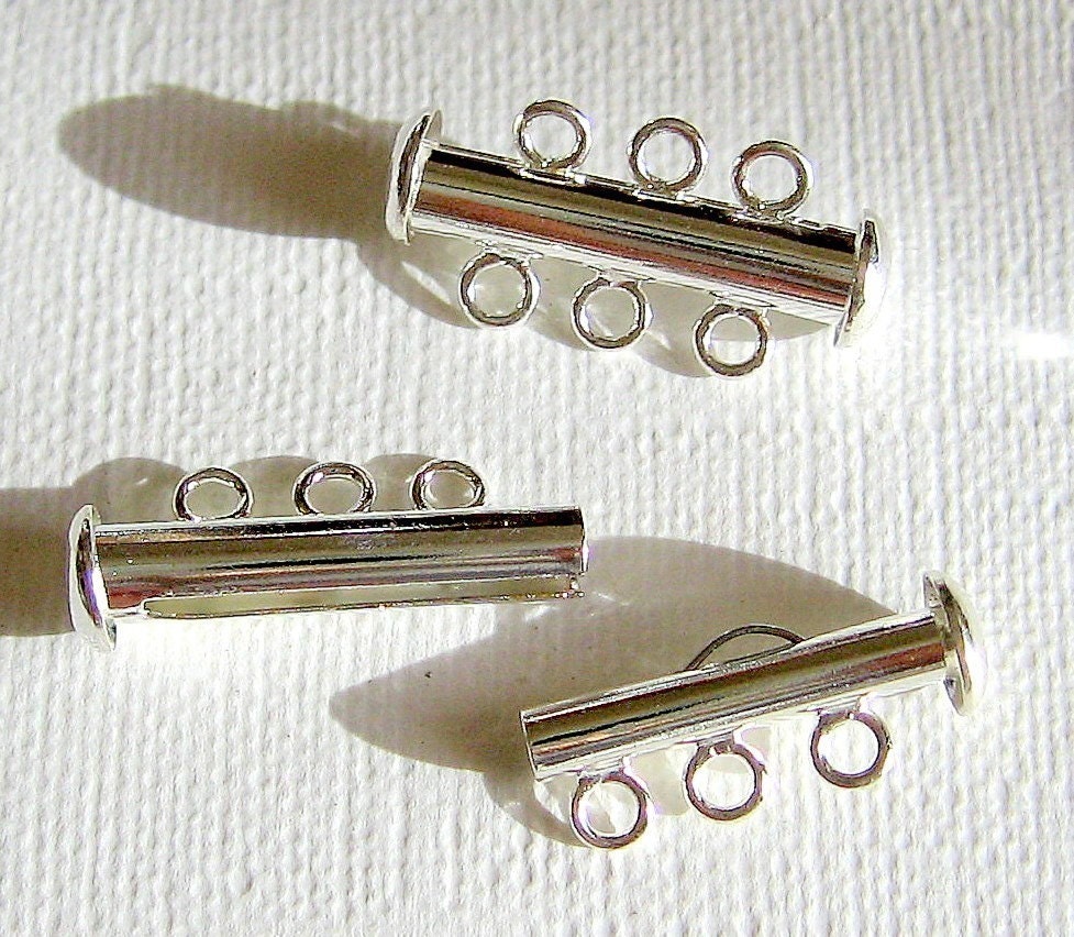 Slide Bar Clasps - Silver Plated 3-hole (2 clasps) - tog114