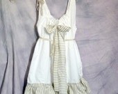 Seaside Stripes Dress Size Large Tunic Bow Blouse White with Tan Nautical Fashion