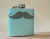 6 oz Stainless Steel - The Original Mustache Love Flask (TM) -on Robbin's Egg Blue- Perfect for your husband, boyfriend, dad, or brother