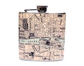 Flask - 6 oz Stainless Steel - The Wanderlust Flask - Vintage Map of Paris