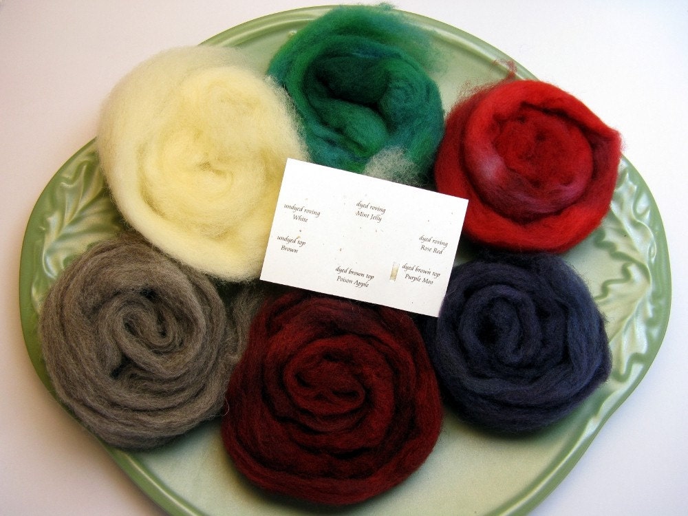 Silksheep spinning wool hand dyed and natural sample pack:48g/1oz5