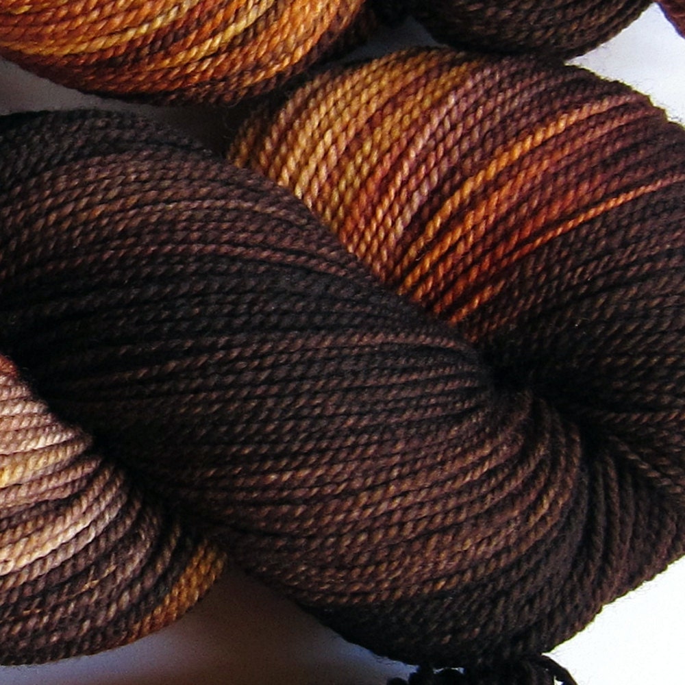 Jackrabbit 4oz hand dyed sock yarn fingering weight, 2ply superwash merino, 114g: Espresso 2