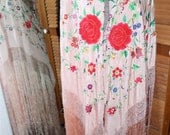 Antique 1920s Flapper Era Vintage Canton Silk Embroidered Piano Shawl Pink With Gorgeous Deco Multicolored Flowers