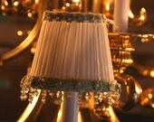 LaMP SHaDE for CHANDELIER - Sage Green and Beige with Sage Green Beaded Fringe and Flower Trim
