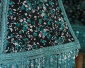 LAMP SHADE - Sheer Flower Design - Purple/ Green/Cream/Rose - Loose Flower Centers Turquoise Trim - Turquoise Fringe Turquoise Beaded Bottom