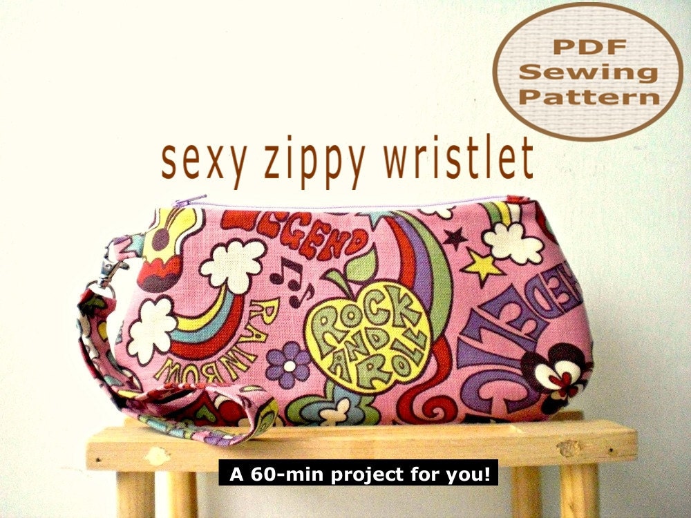 INSTANT DOWNLOAD A 60-min Sexy Zippy Wristlet - PDF Sewing Pattern And Tutorial