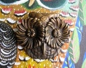 Vintage Owl Copper Brooch 1940s amazing large dimensional figural
