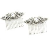 Gothic Lolita Hair Combs - Tick Tock Steampunk Hair Combs - Alice in Wonderland Inspired - with Vintage Clock Cameos - By Ghostlove