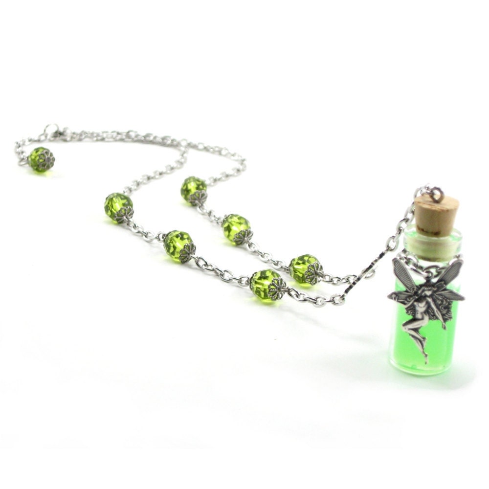 Gothic Necklace - Absinthe Bottle Pendant with Black Light Reactive Resin - The Ghost of the Green Fairy - By Ghostlove