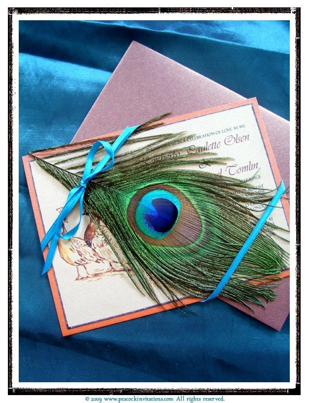 50 Customed Designed PAULETTE Peacock Themed Wedding Invitations