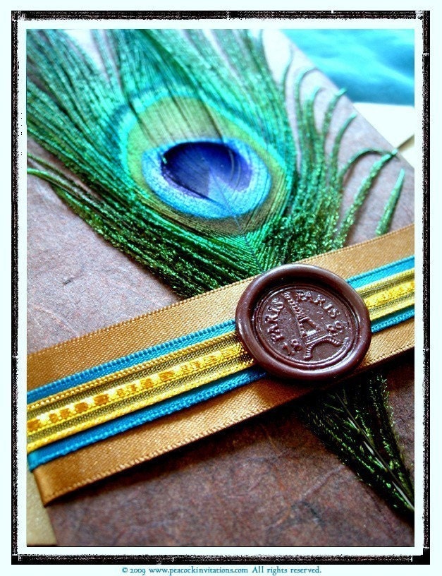 50 Custom Designed LUCIA PARIS  French Peacock Themed Wedding Invitations