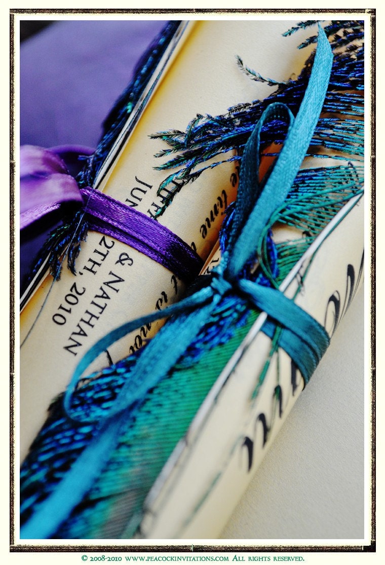 TIFFANY Vintage Style Wedding Menu / Favor Scroll in Gold Deep Purple and Teals