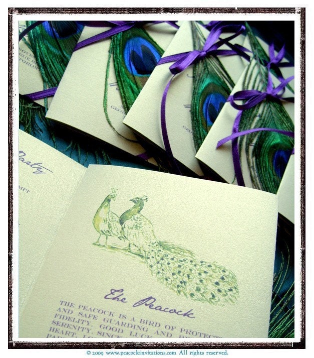MELODIE Peacock Themed Petit Wedding Programs Deep Purple and Champagne
