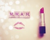 Girls Photography Pink Red Love Lipstick Fine Art Print : Scrabble Tile 8x10 inch