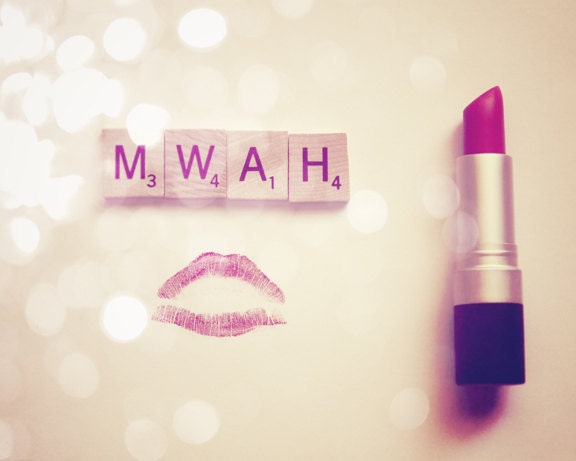Girls Photography Pink Red Love Lipstick Fine Art Print : Scrabble Tile 8x10 inch
