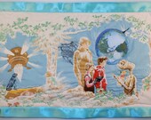 70's ET Embroidered Pillowcase Satin Trim Blanket Style Aliens Wall Hanging "Face Time"