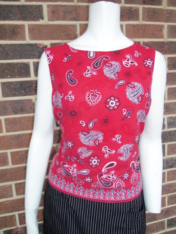 Red Bandana Top 80s XLarge by The5thHouse on Etsy