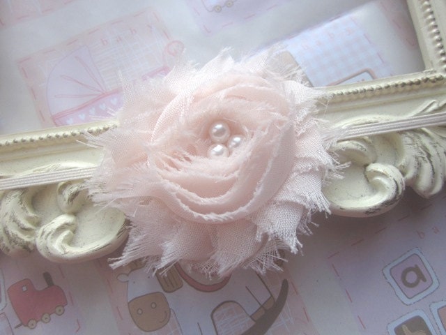 Baby Headband with Ivory Shabby Chiffon Flower