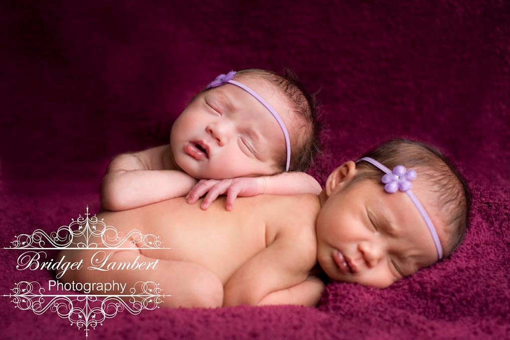 Baby Headband with fur lilac flower and Rhinestone Center