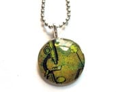 Mossy Green Microscope Vintage Scientific Glass Necklace