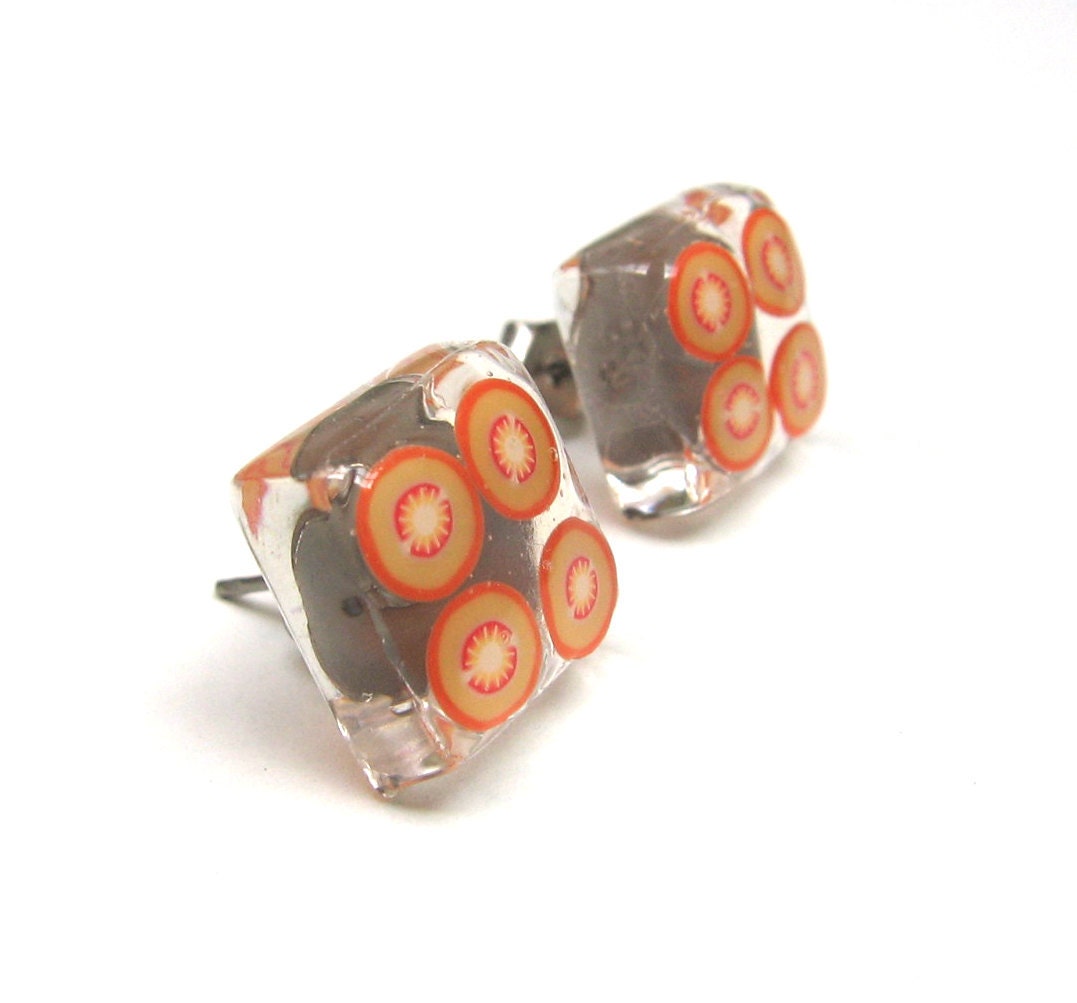 Tomato Red Sliced Polymer Clay Vegetable Veggie Stud Earrings