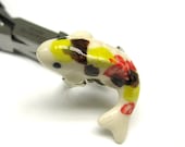Ceramic Tangerine and Yellow Koi Fish Ring Orange Brown and White Adjustable Silver Plated
