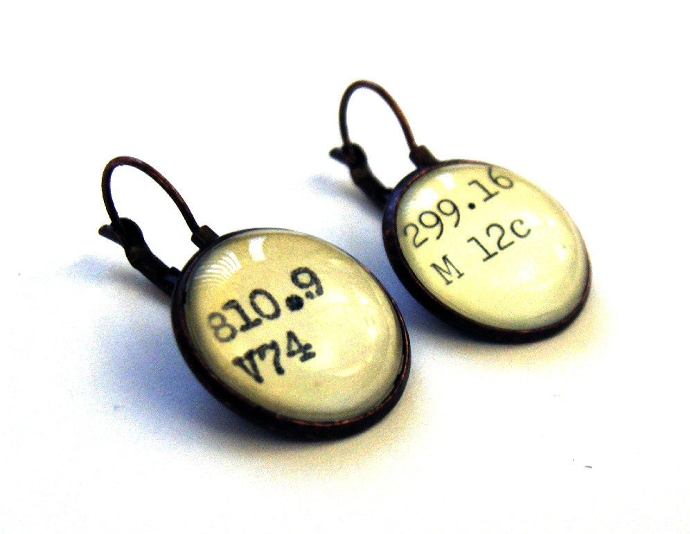 Dewey Decimal Vintage Card Catalog Copper Lever Back Earrings