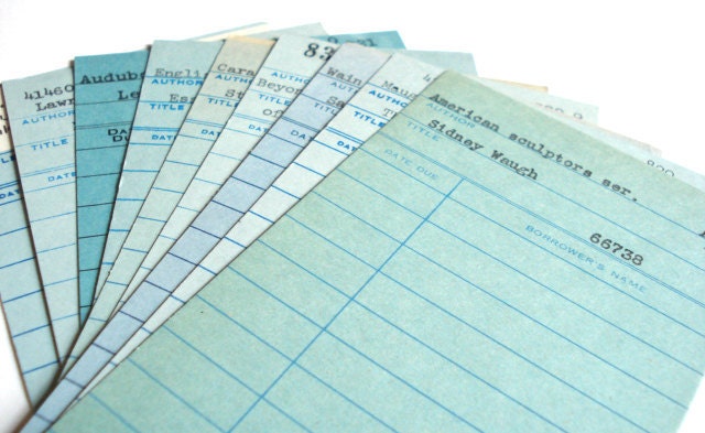 Vintage Library Check Out Cards in Blue - Lot of 15