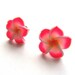 Frangipani Plumeria Neon Pink and Tangerine Hawaiian Flower Stud Earrings
