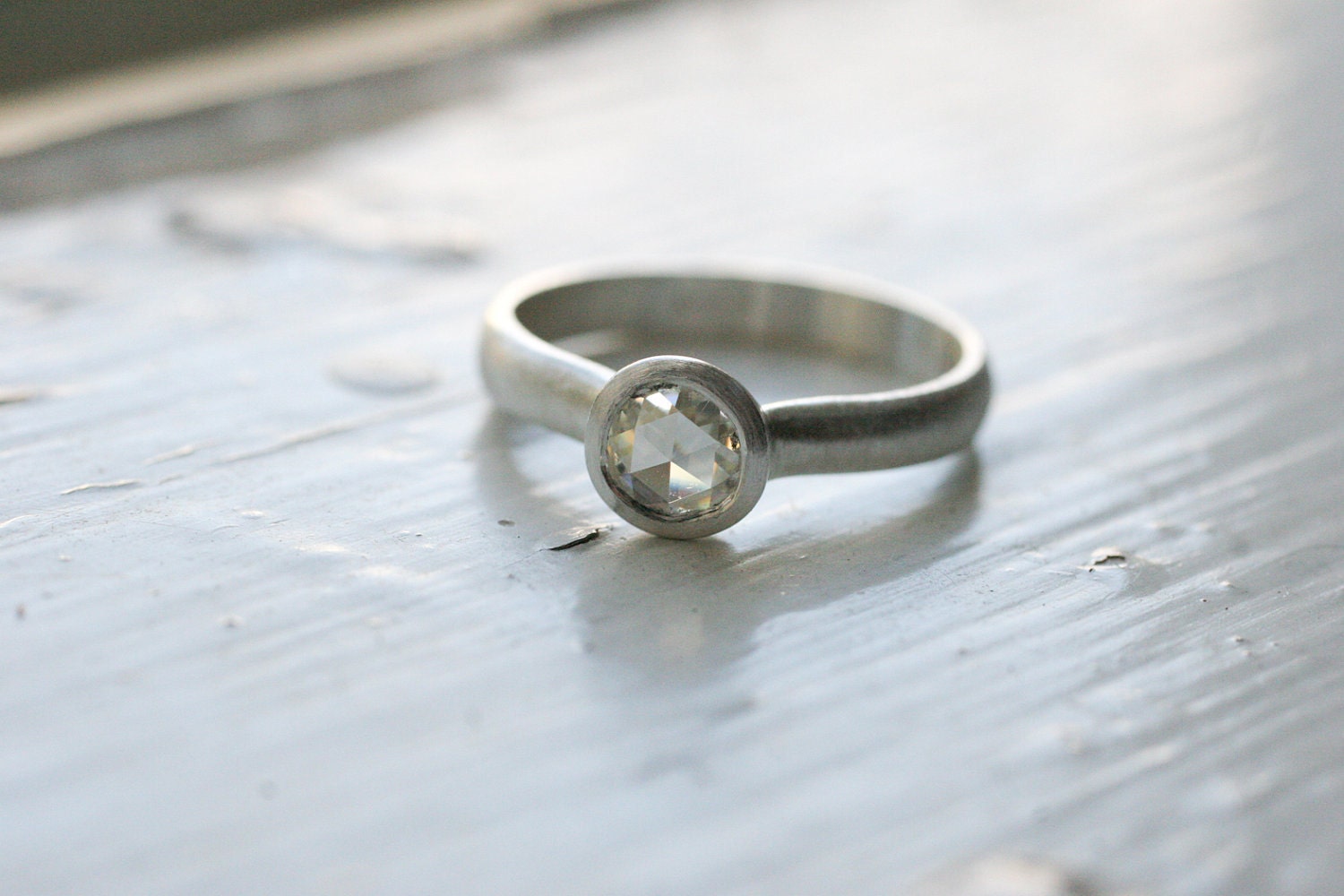 Custom for Claire 5mm Rose Cut Moissanite Solitaire in 14k Y gold