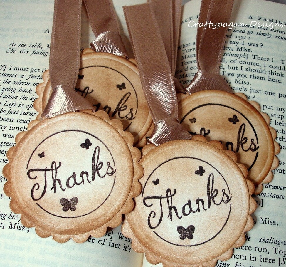 Thanks Gift Tags Set of 6 Luxury Gift Tags-Vintage Style-Luxury Ribbon Choices Available
