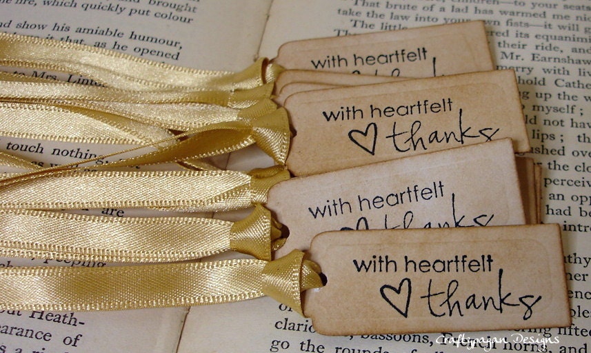 With Heartfelt Thanks-Luxury Tiny Thank You Tags Set of 10-Ribbon Choices Available-Perfect for tying to Favors